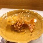 穴子料理と地酒 浅草 川井 - 山口県宇部産の活け車海老の天麩羅