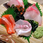 完全個室×海鮮和食 新鮮組 - 魚河岸直送のお造り3種盛り合わせアップ