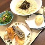 天ぷらバル 天むす 銀座 たけぞう - ランチ　　　とろろ昆布うどんと天ぷら