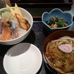 海鮮居酒屋 鮮 - ワンコインランチ(515円) 海鮮ちらし＆かき揚げうどん