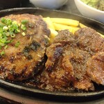 ビッグシェフ亭 - ハンバーグ、ハラミともにジュージュー美味しそうな音を奏でて運ばれてきました♪