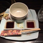 町屋やきにく密陽家 - ごちそうさまの写真2014.11.11(火)3周年おめでとうございます＼(^o^)／醤油屋定食は塩ホルモン3人前とてんこ盛り白飯2700円