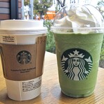 スターバックスコーヒー - 抹茶クリーム フラペチーノ（グランデ）（右）＆ アールグレイ ブーケ＆ティーラテ（ホット・トール）