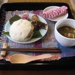 スローカフェなかざわ - 玄米パン大豆ハムサンド+スープ(2014.08)