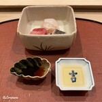 御料理 寺沢 - 向付 割り醬油と煎り酒を使い分け