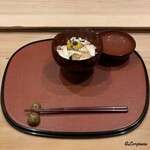 御料理 寺沢 - 甘鯛の炭火焼に松茸､青柚で留められた帆立貝柱と木耳と南瓜の真薯の椀