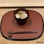 御料理 寺沢 - 甘鯛の炭火焼に松茸､青柚で留められた帆立貝柱と木耳と南瓜の真薯の椀