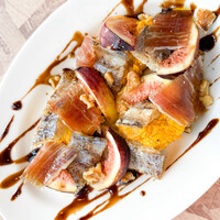 炙りタチウオのセビーチェ、紀の里産カボチャとイチジクのマリナード