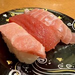 海天丸 - まぐろ三昧（大とろ・赤身・まぐろハラス、638円）。
