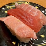 海天丸 - まぐろ三昧（大とろ・赤身・まぐろハラス、638円）。