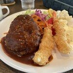 ANDO - 料理写真:Aランチ：ハンバーグエビフライ@1,200円