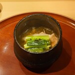 銀座 しのはら - いのししと九条ネギ、琥珀茸、平茸、たもぎ茸の鍋