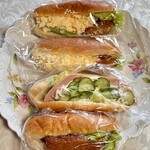 ずんちゃんパン - 上から　◯ハッシュ玉子パン（2個）　◯ハムキューパン　◯昭和のハムカツパン
      