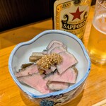 酒肆 黒崎 - 鴨たいたん500円  　中瓶ビール(セルフ）500円