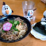 岡製麺所 - 超肉うどん＆鮭おにぎり　　950円