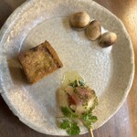 焼き鳥 のあみ - 3種盛り　厚揚げ　鶏ハムカプレーゼ　銀杏