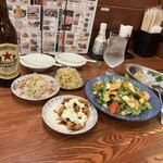 テング酒場 銀座店 - がつポン酢、もやしナムル、チキン南蛮、お豆とアボカドサラダ、じゃこパスタ