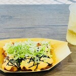 かんすけ - たこ焼き6個(一味マヨ)540円＋明太マヨ108円＋ねぎトッピング54円＋ジンジャエール＝902円