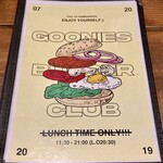 GOONIES BURGER CLUB - メニュー