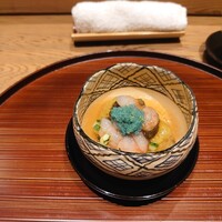 京味 もと井 - なすの煮浸しと甘エビ お出汁は甘鯛