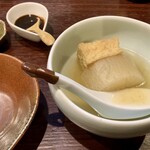 宵ノねこ - おでん…大根・厚揚げ、自家製味噌・練り辛子