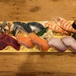 光寿司 - にぎり（穴子、こはだ、海老、ウニ、カンパチ、サーモン、赤身）