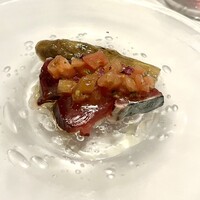 PRIMO - カツオのカルパッチョ　焼茄子のマリネ　フルーツトマトソース