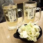 居酒屋 魚と焼鳥 鶏ヤロー! - 「お通しキャベツ」をおかわりするとともに、３杯めの「トリスハイボール」もおかわり