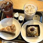 スターバックスコーヒー - 料理写真:アイスティ（ブラック/トール）、アーモンドミルクラテ（トール）、青森県産2種のりんごカスタードアップルパイ、手しぼり栗のモンブラン