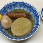 立ち飲み 酒一 - おでん 大根、玉子、ごぼう天 1品税込150円合計税込450円（R7.3時点）
