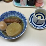 立ち飲み 酒一 - 太平洋原酒 税込660円と1品税込150円のおでん 大根、玉子、ごぼう天（R7.3時点）
