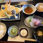 割烹楓 - 天ぷら定食に刺身