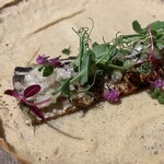 nope - 鰯　葱生姜のタレ、ハーブでクレープと巻いて