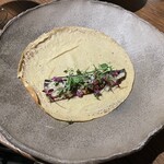 nope - 鰯　葱生姜のタレ、ハーブでクレープと巻いて