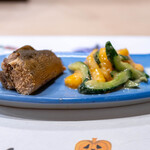 うを徳 - 2025.10 長良川産天然子持ち鮎5時間煮込み 奈良産柿と埼玉産四川きゅうり胡麻和え 丹波黒豆の枝豆