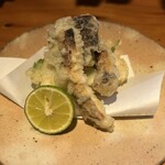 ほむら - 松茸と蓮根のあん肝挟み天ぷら