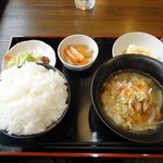 道の駅 みつまた - もつ煮けんちん汁定食　ご飯大盛り