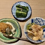酒肴あおもん - お通し、へしこのポテトサラダ
