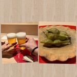 鮨 竜胆 - rumiクシーと先ずはビールグラスで乾杯✩⋆*॰¨̮⋆｡˚✨
      最初の一品は、丹波の黒大豆枝豆✨塩加減＆茹で加減最高✩⋆*॰¨̮⋆｡˚✨