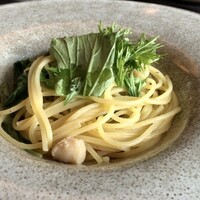 鉄板焼き 銀座 ポルトファーロ - 小柱と水菜、ドライトマトソース