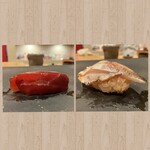 鮨 竜胆 - 漬けマグロ/カマス炙り✨脂が乗っていて本当に美味しかった～՞⸝⸝ᵒ̴̶̷  ᵒ̴̶̷⸝⸝՞✨