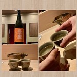 鮨 竜胆 - 次は日本酒の三千盛でｶﾝﾊﾟ━(*´ω｀)o∪∪o(´ω｀*)━ｲ✨ 夏の間、酒蔵で6ヶ月寝かせたアロマ的香りとまろやかな味✩⋆*॰¨̮⋆｡˚✨