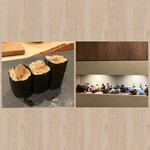 鮨 竜胆 - 〆のかんぴょう巻✨/店内カウンター内の酒器✨