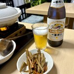 鹿角 - ビール中瓶・一番搾り
おつまみ（おまかせ三品）