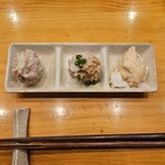 練馬 鳥長 新潟 - 地の鶏蒸しつくね、ムネ肉漬け