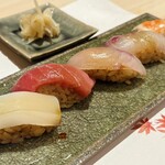 WASHOKU SUSHI ゆゆ梅田 - イカ、マグロ、カンパチ、タイ、天使の海老