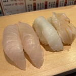 築地すし好 和 - かんぱち、えんがわ、みる貝