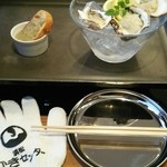 Hamamatsukakisennta - お通しプラス軍手（250円税別）と生牡蠣セット1500円税別
