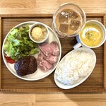 eatery hanashiro - ・静岡県産黒毛和牛使用 ハンバーグプレート 1,280円/税込(スープ、ドリンク、ご飯 ※またはパン 付き)