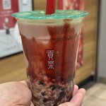 ゴンチャ - りんごとクランベリー　ミルクティー　氷ゼロ、パールトッピング（850円）